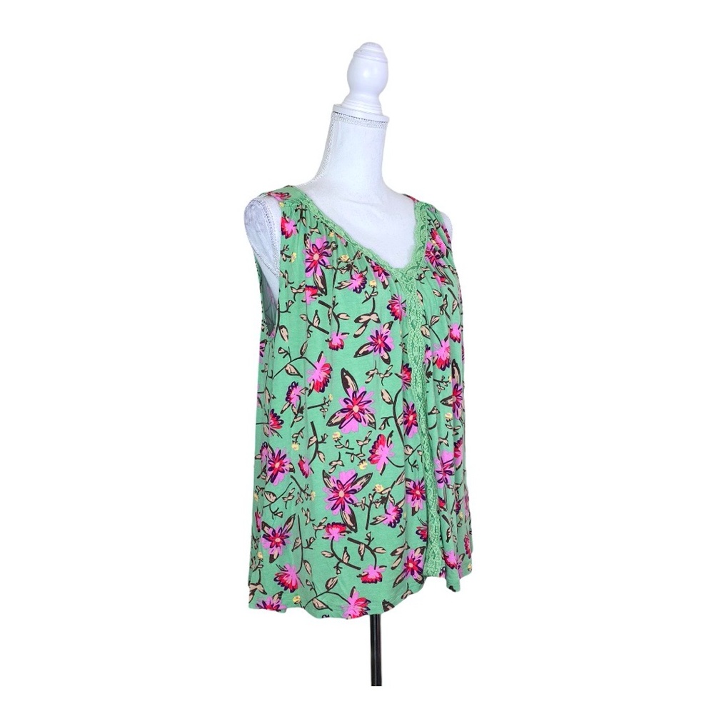 Matilda Jane Weekend Away Green Floral Print Flowy Swing Silhouette Tank Top - Picture 5 of 10